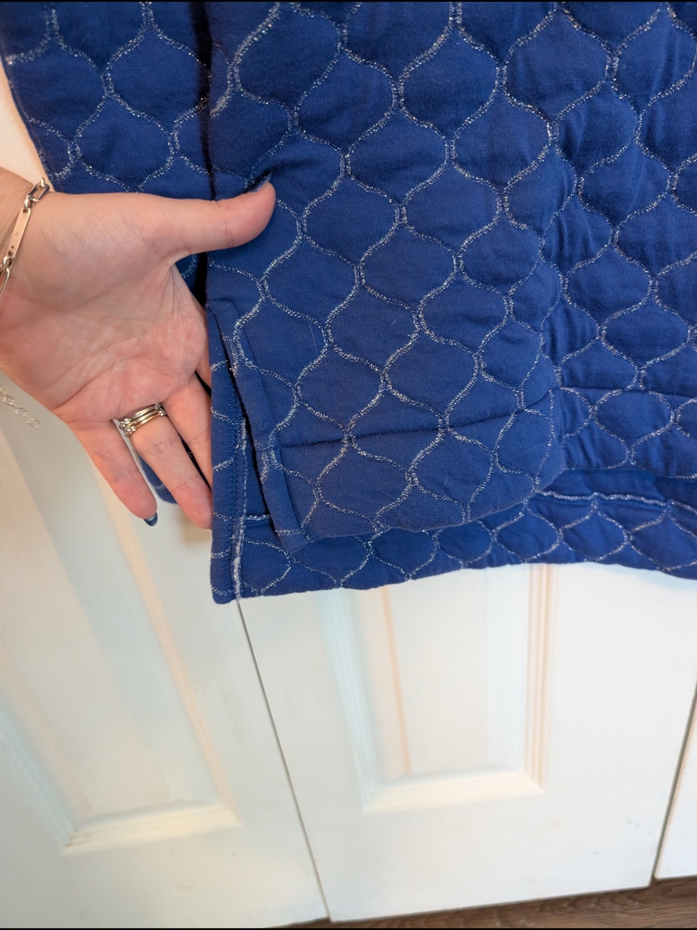 Talbots Royal Blue Quilted Zip Mock-Neck Pullover - Picture 5 of 6
